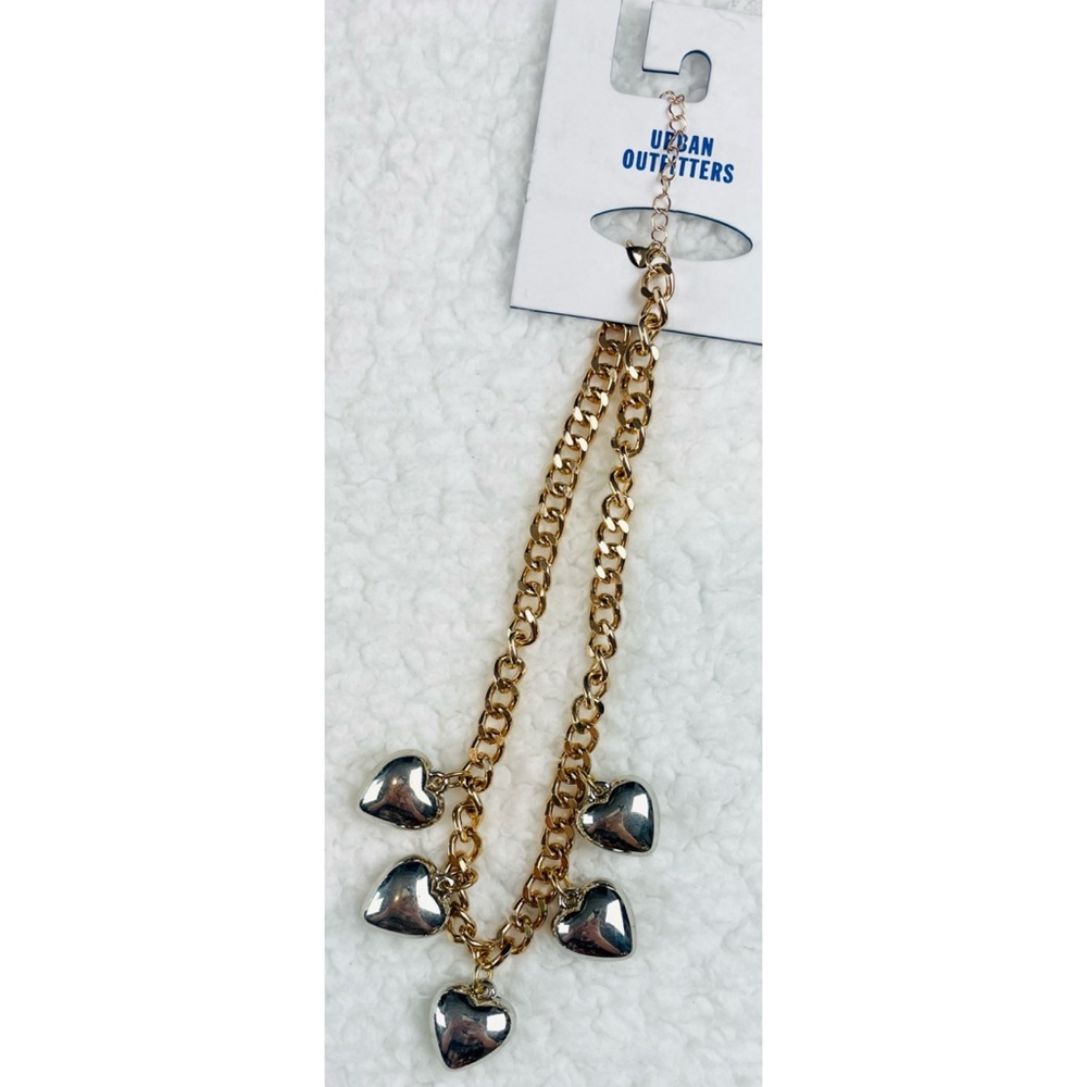 (NWT) UO • Gold/Silver Two-Toned Puffed Heart Pendant Chain Link Choker Necklace - Picture 7 of 9